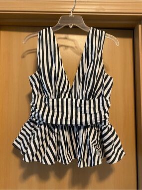 VENUS Black & White Striped Peplum Tank
